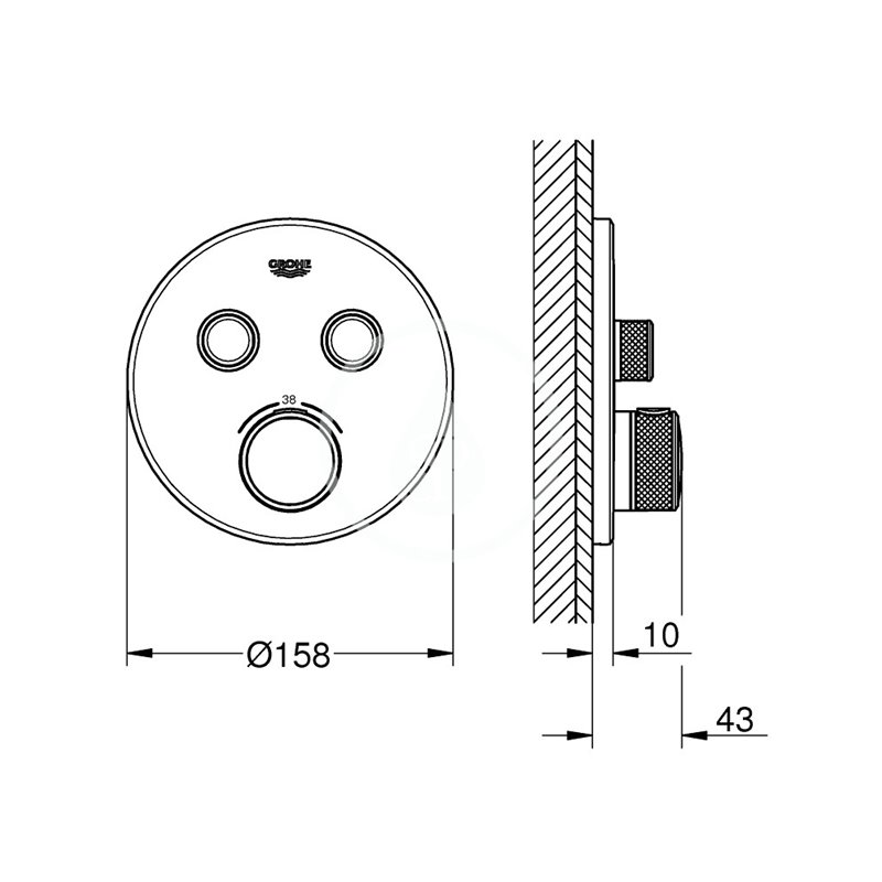GROHE - Grohtherm SmartControl Termostatická sprchová podomítková baterie, 2 ventily, kartáčovaný Hard Graphite (29119AL0)