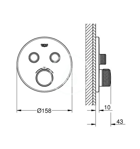 GROHE - Grohtherm SmartControl Termostatická sprchová podomítková baterie, 2 ventily, kartáčovaný Hard Graphite (29119AL0)
