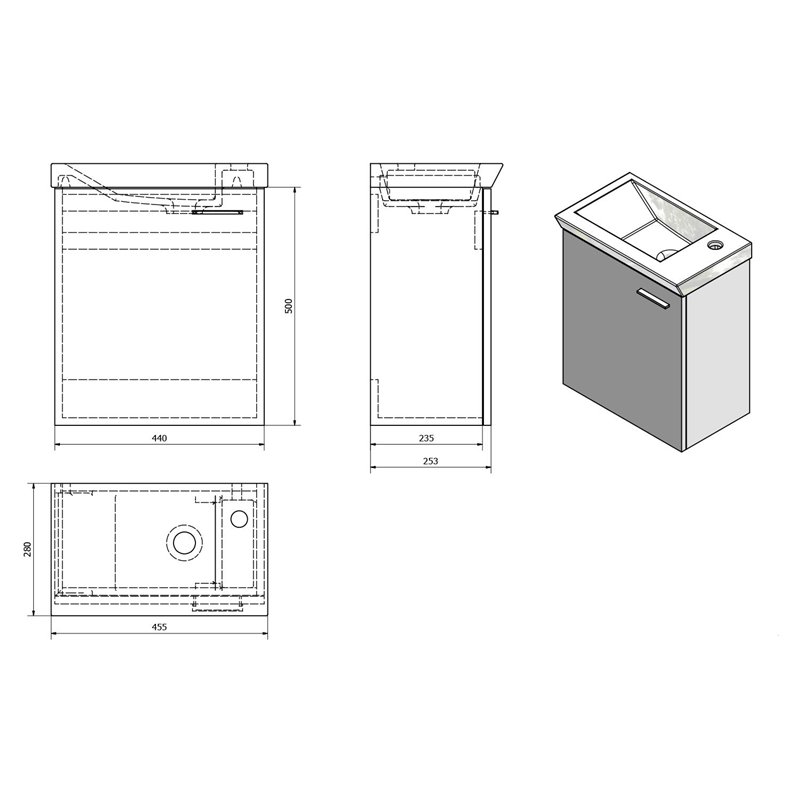 AQUALINE ZOJA/KERAMIA FRESH umývadlová skrinka 44x50x23,5cm, dub platin 51046DP