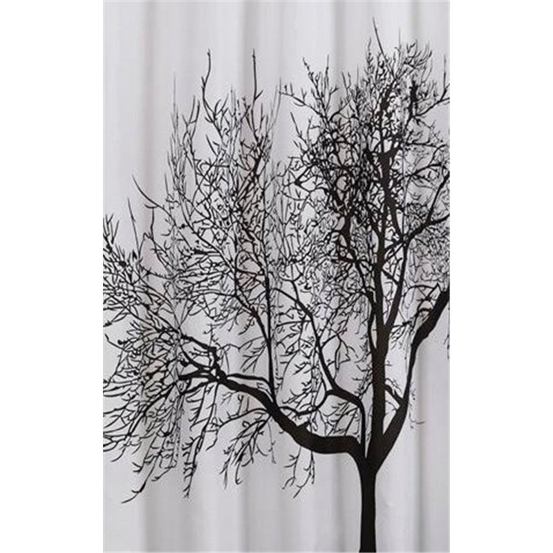AQUALINE Sprchový záves 180x200cm, polyester, čierna/biela, strom ZP008