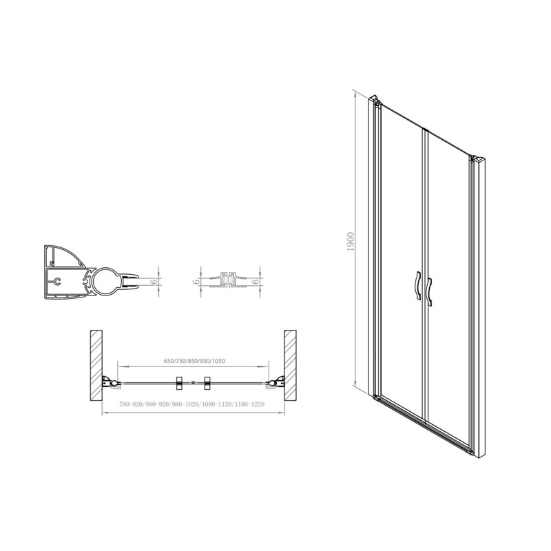 Gelco ONE sprchové dvere dvojkrídlové do niky 980-1020 mm, číre sklo 6 mm GO2810