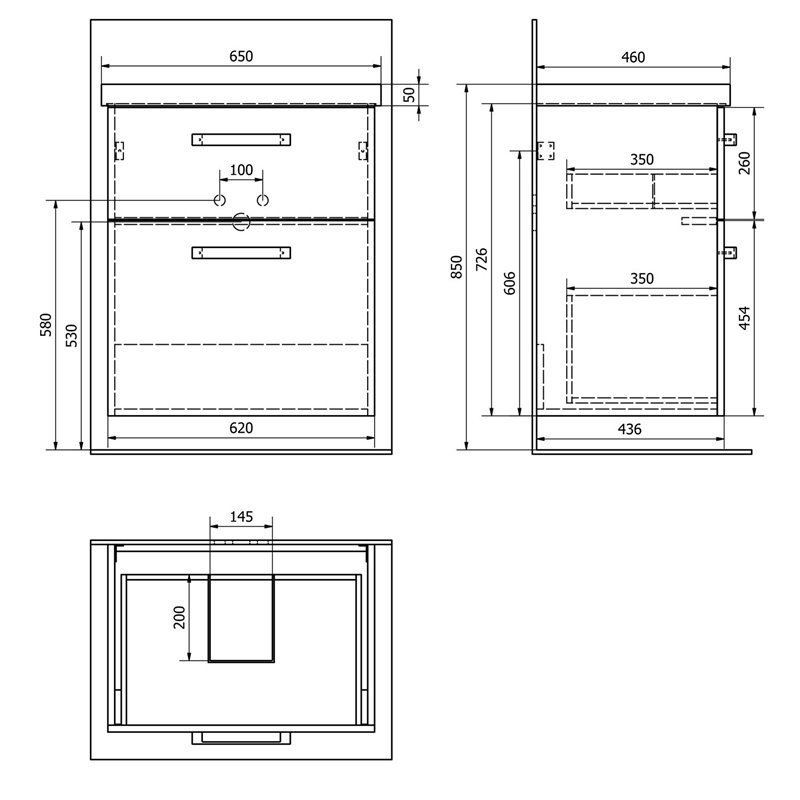 AQUALINE VEGA umývadlová skrinka 62x72,6x43,8 cm, 2xzásuvka, biela VG063
