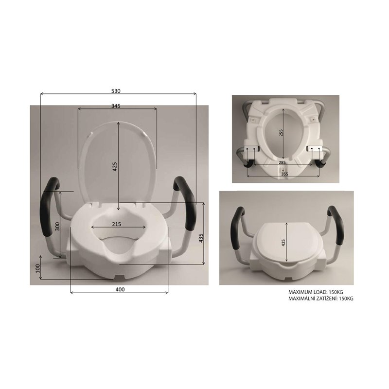 Ridder WC sedátko zvýšené 10cm, s madlami, biele A0072001