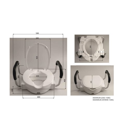 Ridder WC sedátko zvýšené 10cm, s madlami, biele A0072001
