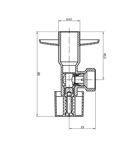 AQUALINE Rohový guľový ventil 3/8"x1/2", bez matky, chróm 5306