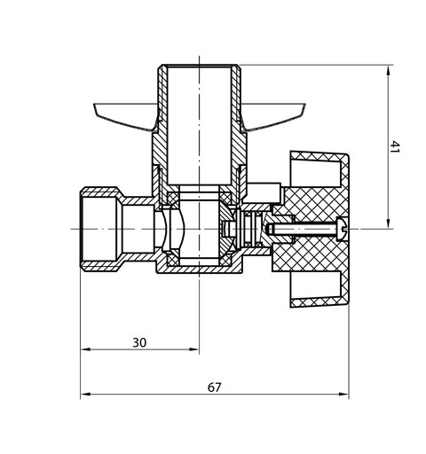 AQUALINE Pračkový guľový ventil so spätným ventilom 3/4"x1/2" - L, chróm 5310
