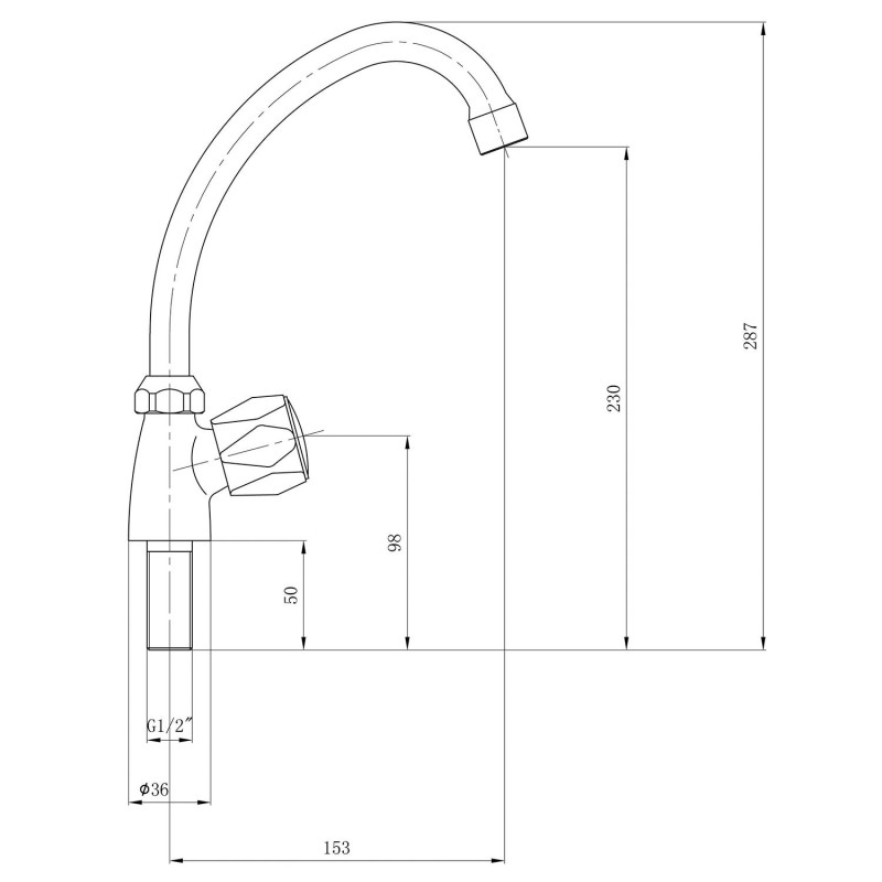 AQUALINE Stojánkový ventil 1/2´´, otočná hubica, chróm ZY1807
