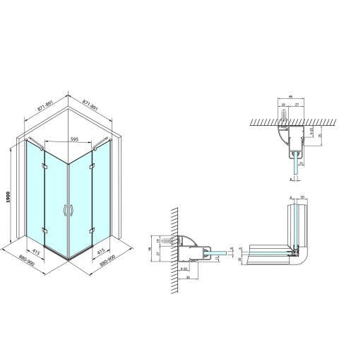 Gelco LEGRO štvorcová sprchová zástena 900x900mm, číre sklo GL2290