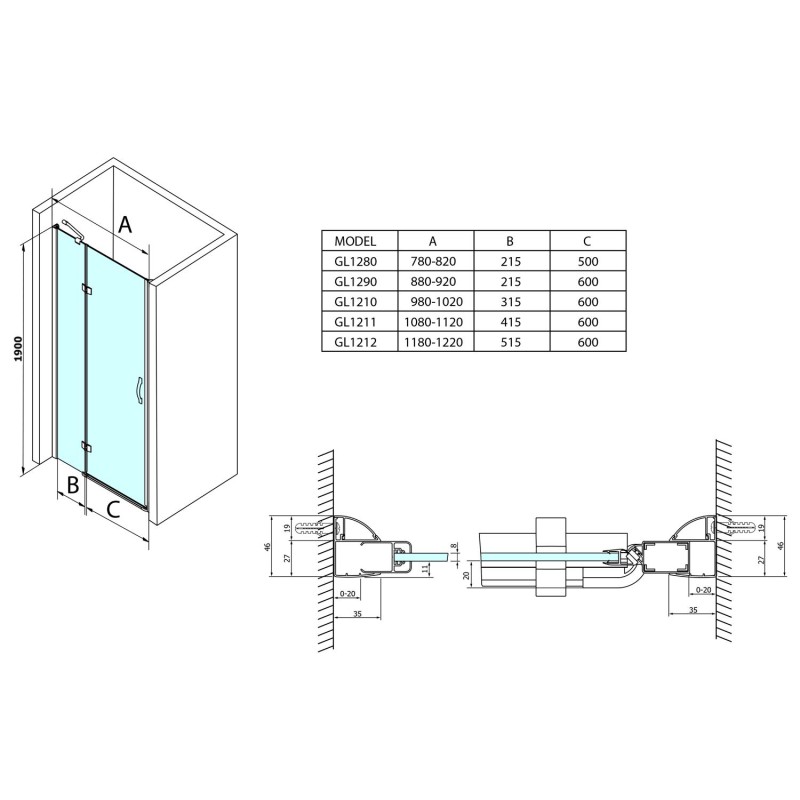 Gelco LEGRO sprchové dvere do niky 900mm, číre sklo GL1290