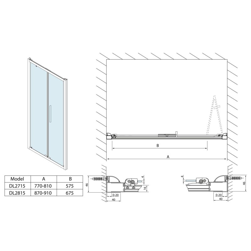Polysan LUCIS LINE skladacie sprchové dvere 800mm, číre sklo DL2715
