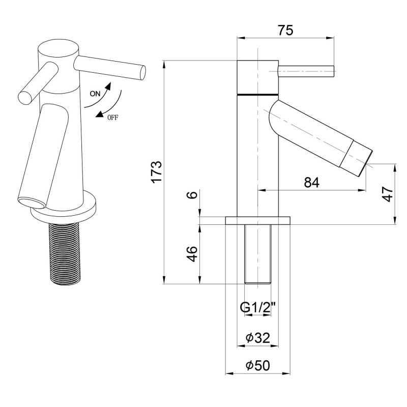 AQUALINE Stojánkový guľový ventil 1/2", 128 mm, chróm ZY12045