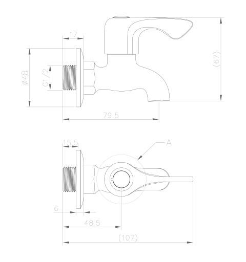 AQUALINE Nástenný guľový ventil 1/2´´, krátky, chróm ZY12033