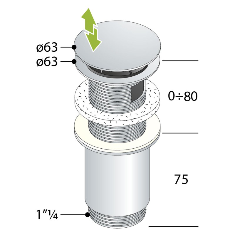Omp Tea Uzatvárateľná guľatá výpusť pre umývadlá s prepadom aj bez,kliklak,V max 80mm,CH 7533.370.5