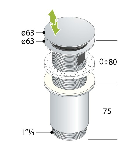 Omp Tea Uzatvárateľná guľatá výpusť pre umývadlá s prepadom aj bez,kliklak,V max 80mm,CH 7533.370.5