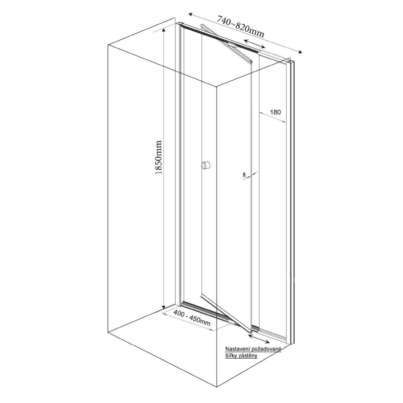 AQUALINE AMICO sprchové dvere výklopné 740-820x1850 mm, číre sklo G70