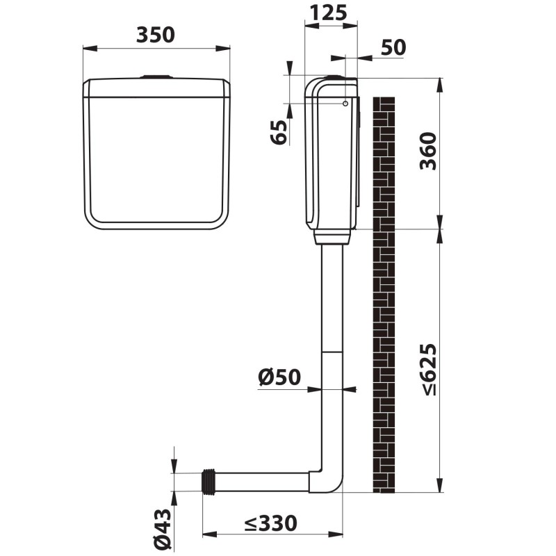 AQUALINE Splachovacia nádržka vrátane mechanizmu, bočné, polypropylen T1801-S