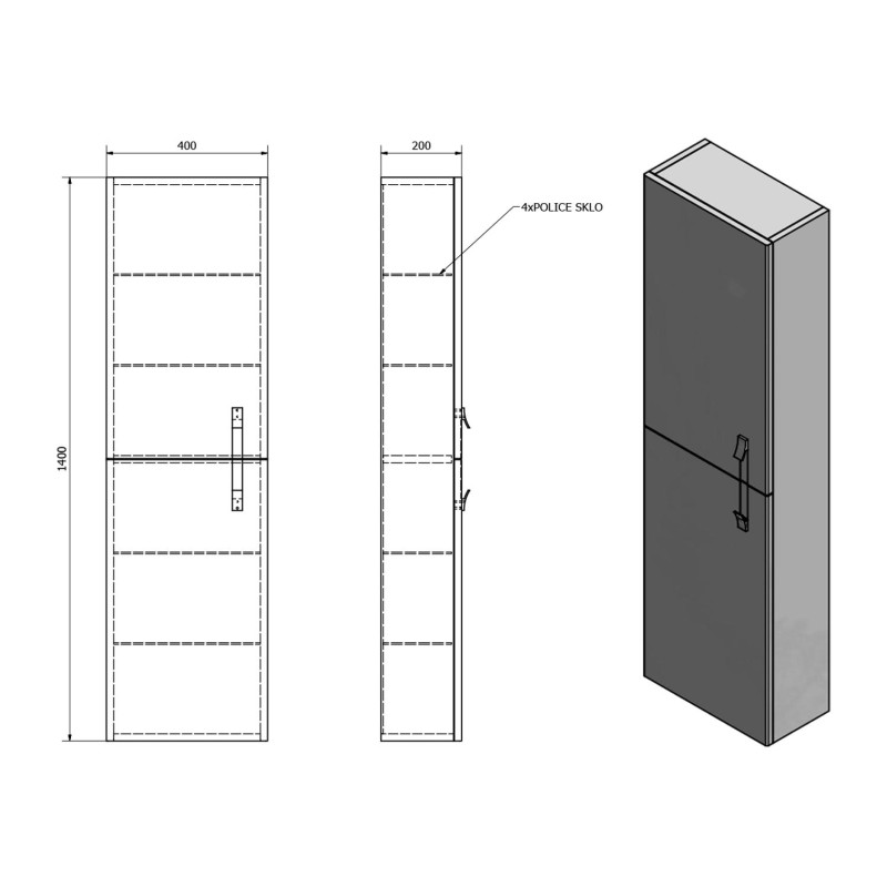 Sapho MITRA skrinka vysoká 40x140x20cm, biela, ľavá/pravá MT131