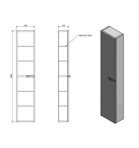 Sapho MITRA skrinka vysoká 28x140x16cm, biela, ľavá/pravá MT141