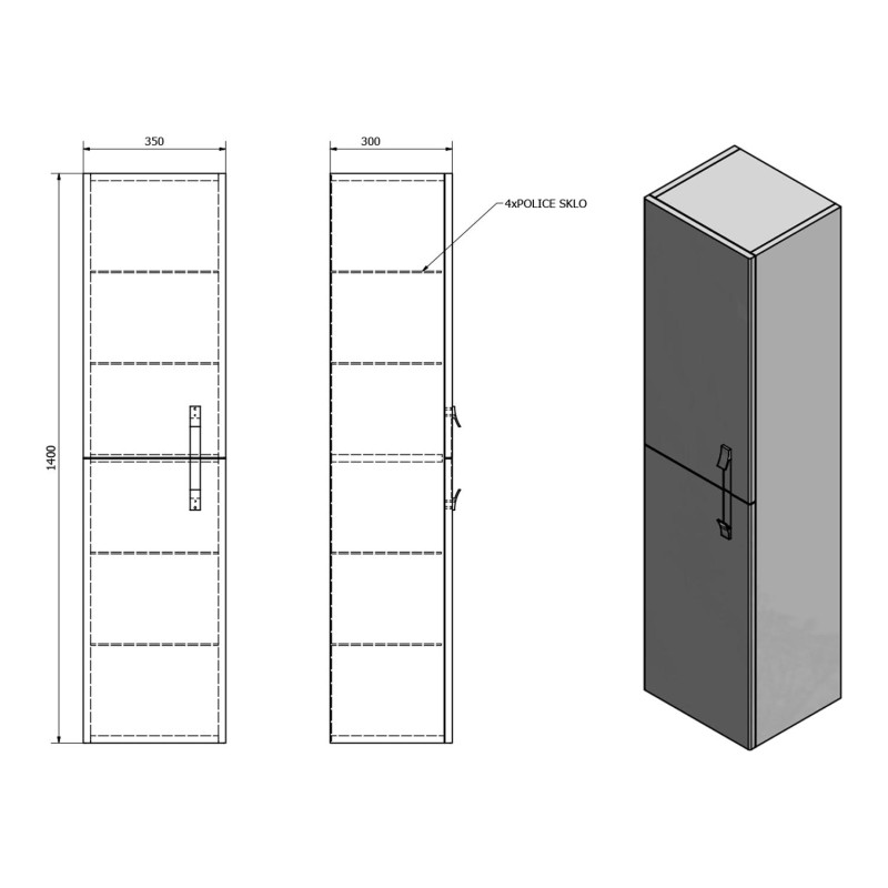 Sapho MITRA skrinka vysoká 35x140x30cm, biela, ľavá/pravá MT151