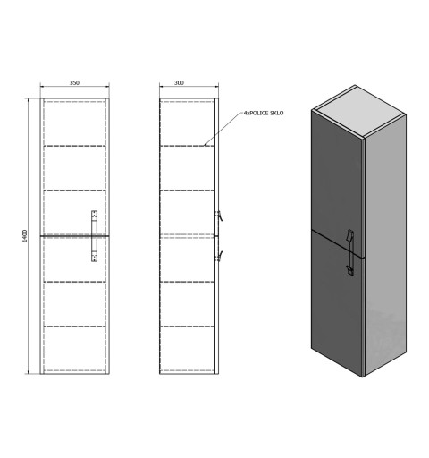 Sapho MITRA skrinka vysoká 35x140x30cm, biela, ľavá/pravá MT151