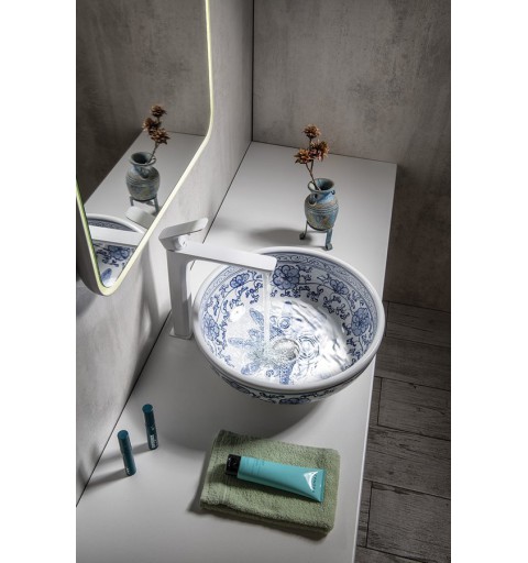 Sapho PRIORI keramické umývadlo, priemer 42cm, farba biela s modrou maľbou PI012