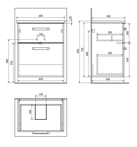AQUALINE VEGA umývadlová skrinka 62x72,6x43,8 cm, 2xzásuvka, dub platin VG863