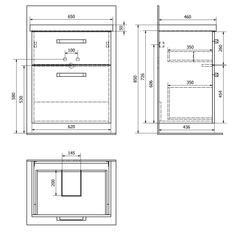 AQUALINE VEGA umývadlová skrinka 62x72,6x43,8 cm, 2xzásuvka, dub platin VG863