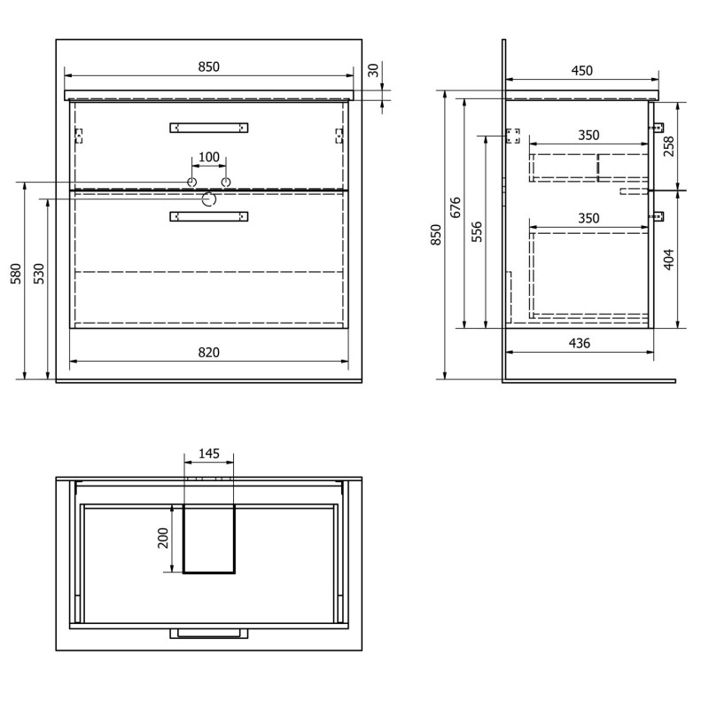 AQUALINE VEGA umývadlová skrinka 82x67,6x43,8 cm, 2xzásuvka, dub platin VG883