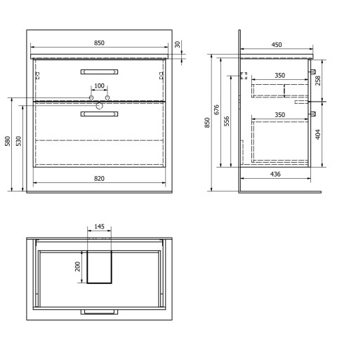 AQUALINE VEGA umývadlová skrinka 82x67,6x43,8 cm, 2xzásuvka, dub platin VG883