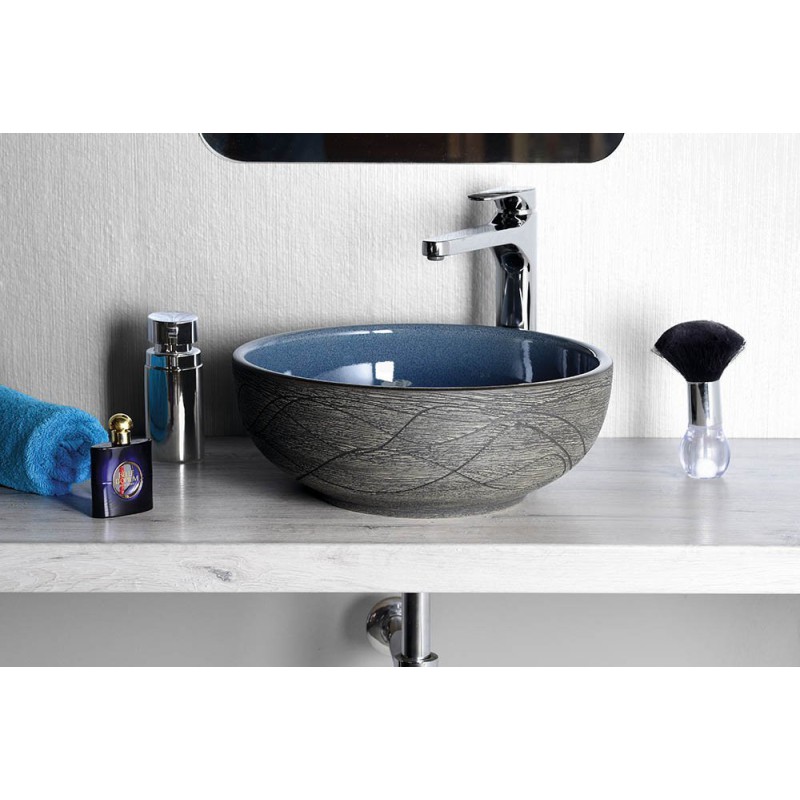 Sapho PRIORI keramické umývadlo, priemer 41cm, 15cm, modrá/šedá PI020