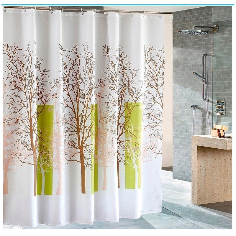 AQUALINE Sprchový záves 180x180cm, polyester, biela/zelená, strom ZP009/180