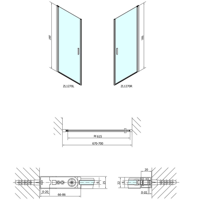 Polysan ZOOM LINE sprchové dvere 700mm, číre sklo ZL1270