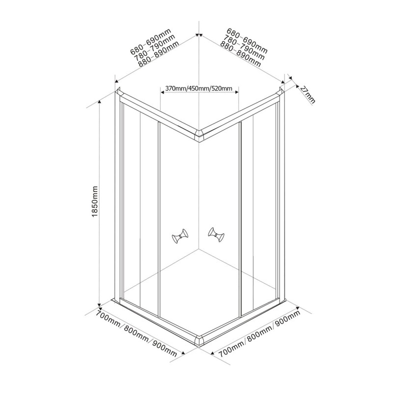 AQUALINE ALAIN štvorcová sprchová zástena, 900x900mm, sklo BRICK BTQ900
