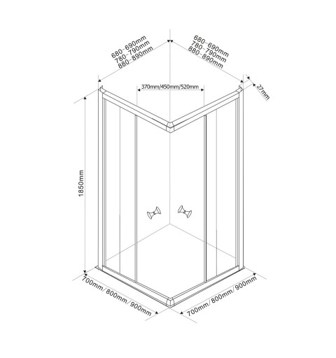 AQUALINE ALAIN štvorcová sprchová zástena, 900x900mm, sklo BRICK BTQ900