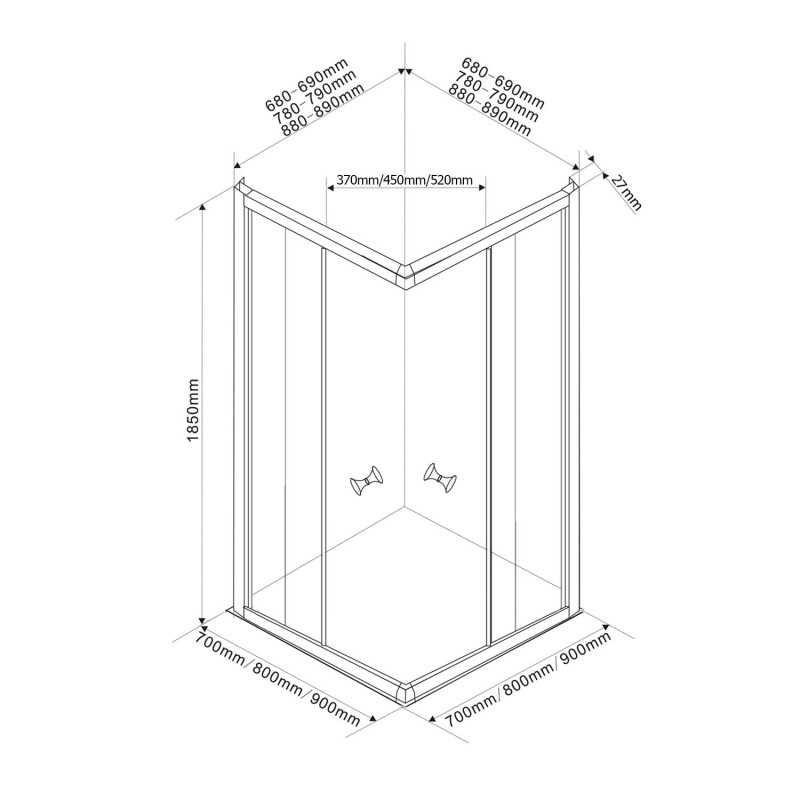 AQUALINE ALAIN štvorcová sprchová zástena, 700x700mm, sklo BRICK BTQ700