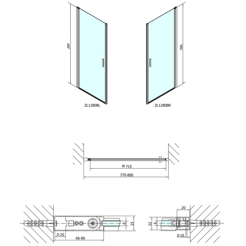 Polysan ZOOM LINE BLACK sprchové dvere 800mm, číre sklo ZL1280B