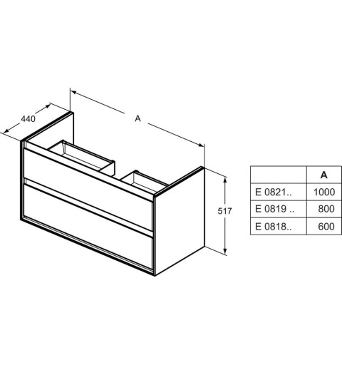 IDEAL STANDARD - Connect Air Skříňka pod umyvadlo 80 cm, 517 x 800 x 440 mm, 2 zásuvky, dekor šedý dub lak (E0819PS)