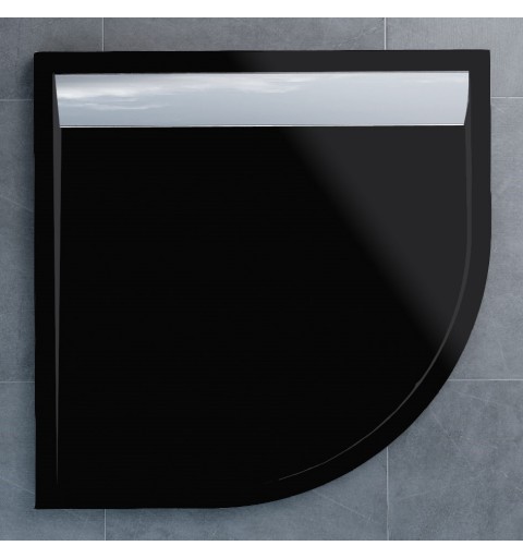 SanSwiss ILA sprchová vanička,čtvrtkruh R550 90x90x3 cm, černý granit-kryt aluchrom, 900//30 WIR5509050154