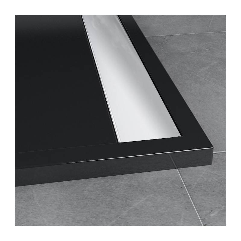 SanSwiss ILA sprchová vanička,čtverec 80x80x3 cm, černý granit-kryt aluchrom, 800//30 WIQ08050154