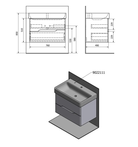 Sapho MEDIENA umývadlová skrinka 77x50,5x49cm, biela matná/dub graphite MD081