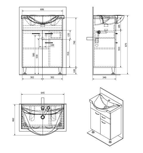 Aqualine KERAMIA FRESH umývadlová skrinka, 1 zásuvka, 60,6x74x33,7cm, biela 50064A