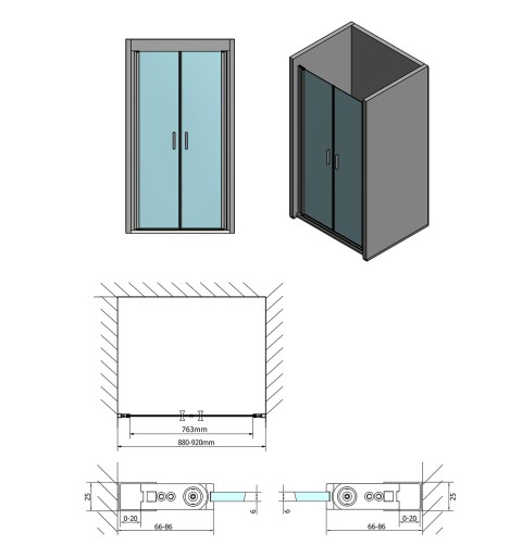 Polysan ZOOM LINE sprchové dvere dvojkrídlové 900mm, číre sklo ZL1790
