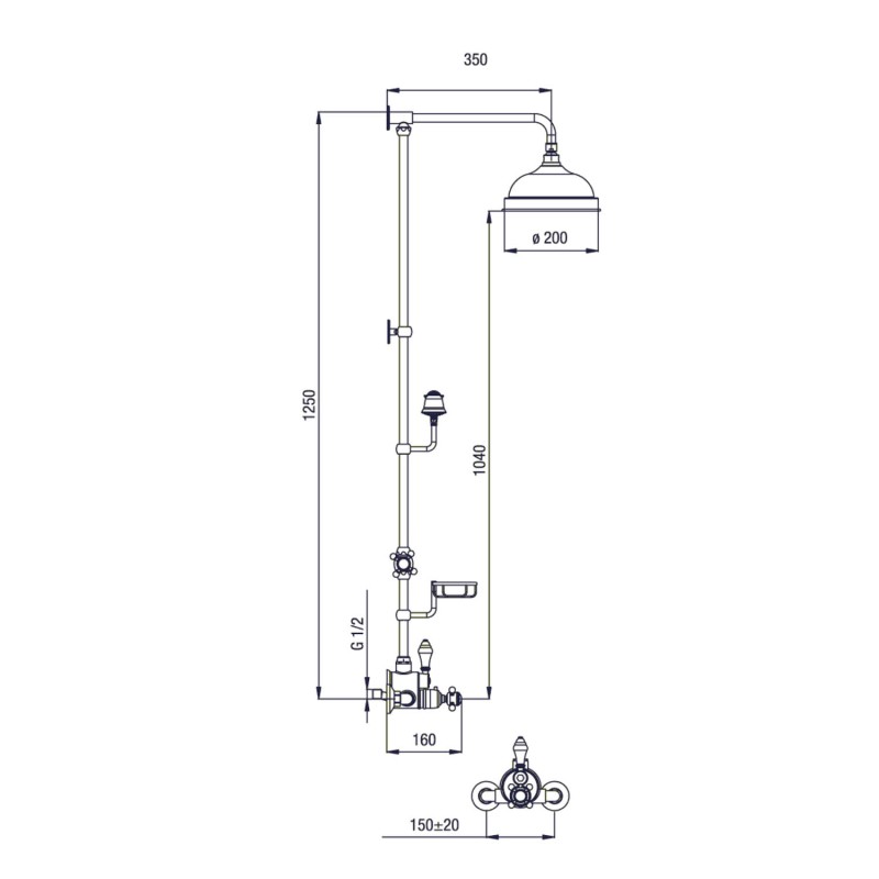 Sapho SASSARI sprchový stĺp s termost. bat., mydeľnička, v. 1250mm, chróm SR322