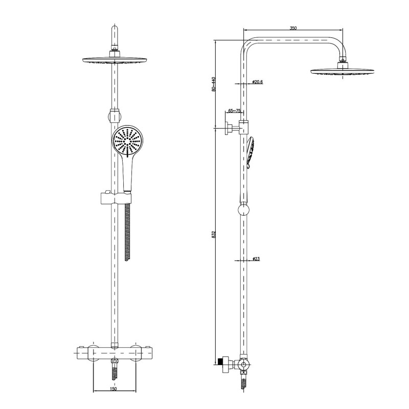Aqualine Sprchový stĺp s termostatickou batériou, guľatý, chróm 1202-18