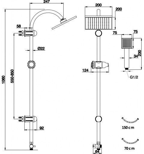 NOVASERVIS Sprchová súprava k nástennej sprchovej alebo vaňovej batérii SET031,0