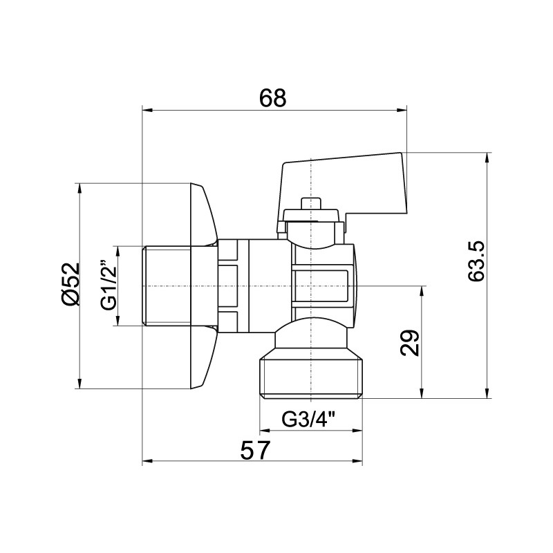 NOVASERVIS Práčkový rohový ventil so spätnou klapkou 1/2"x3/4" CF3027