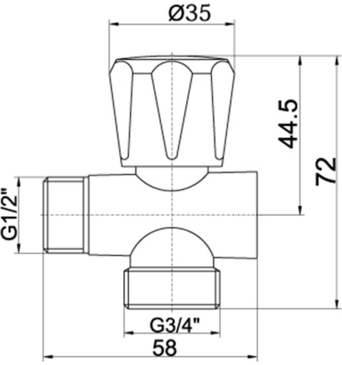 NOVASERVIS Práčkový ventil pod stojánkovú batériu 1/2"x1/2"x3/4" CF3019A