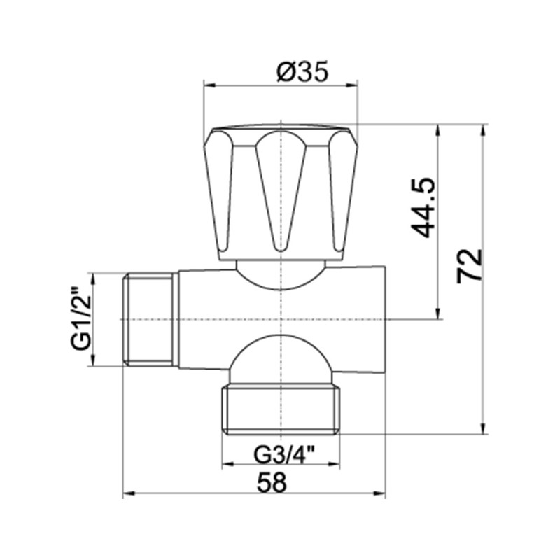 NOVASERVIS Práčkový ventil pod stojánkovú batériu 1/2"x1/2"x3/4" CF3019A