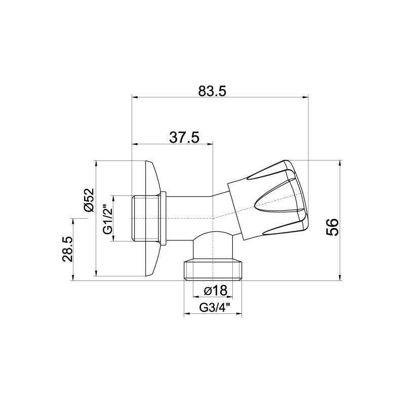 NOVASERVIS Neguľový práčkový ventil 1/2"x3/4" CF3017