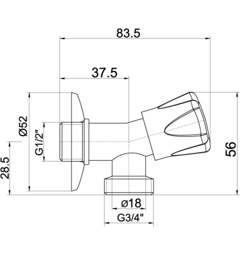 NOVASERVIS Neguľový práčkový ventil 1/2"x3/4" CF3017